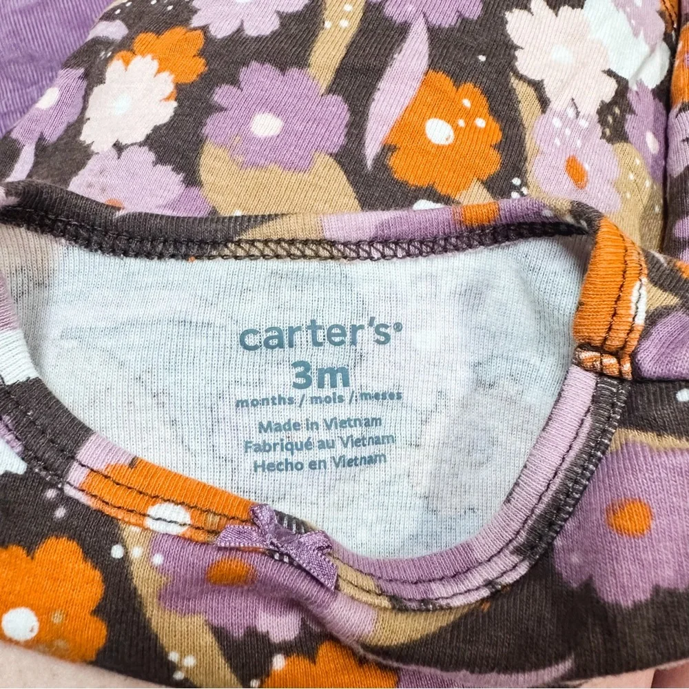 Carters Purple & Brown 3-Piece Floral Jumper Set Baby Girls 3M